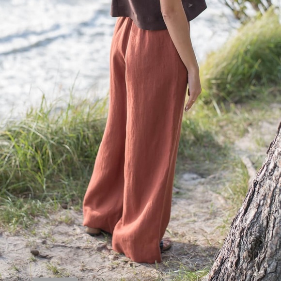 Wide Leg Linen Pants in Terracotta - Picture 2 of 5